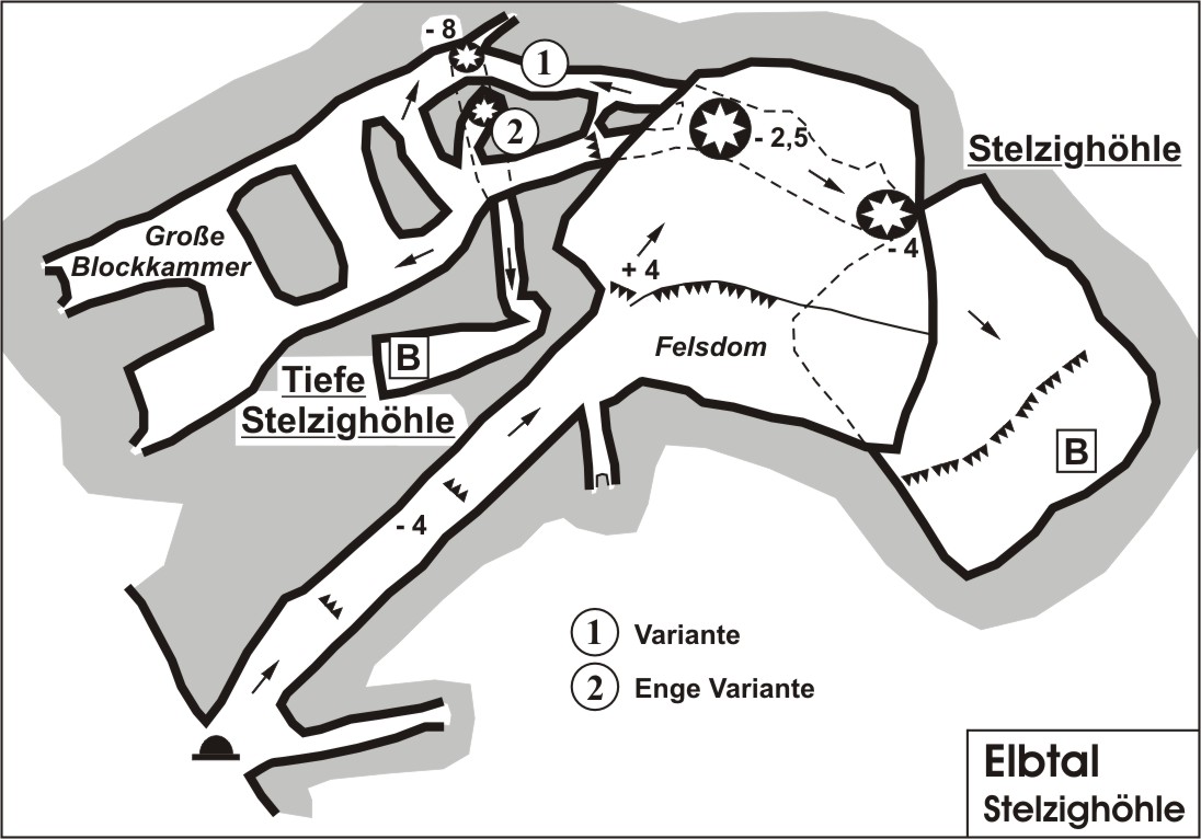 Höhlenplan der Stelzighöhle im böhmischen Elbtal